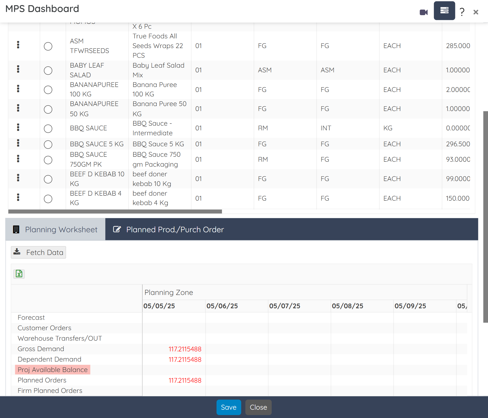 Screenshot of the Batch Production