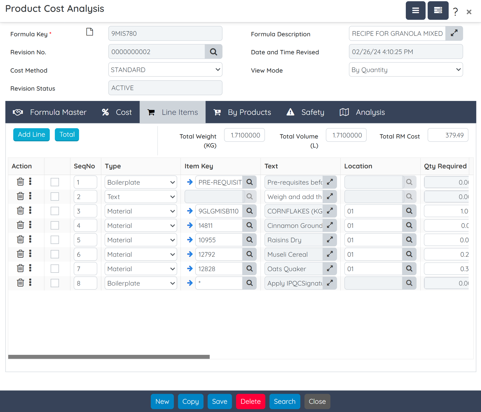 Screenshot of the Product-Costing