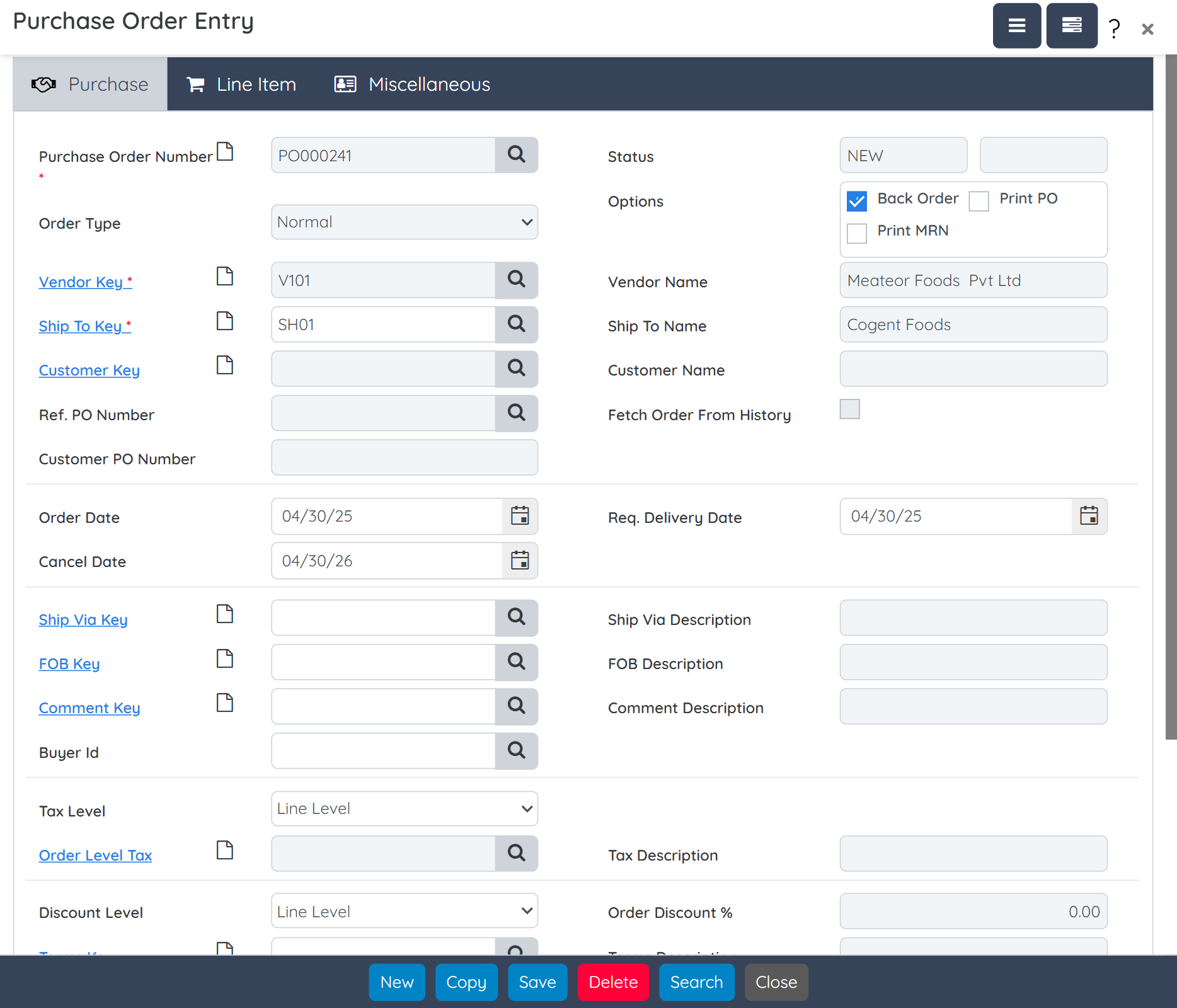 Screenshot of the Purchase-Management