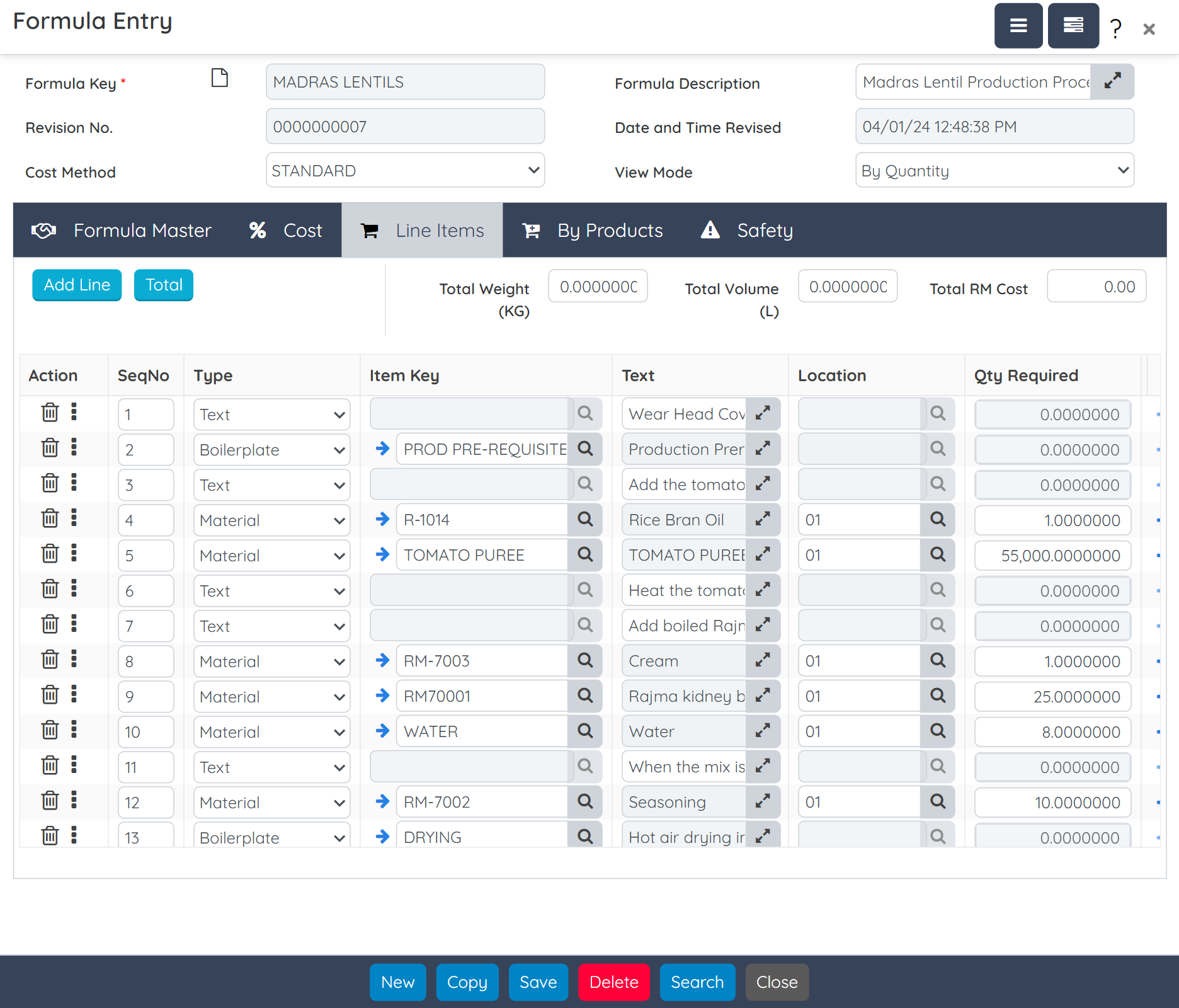 Recipe & Formula Management