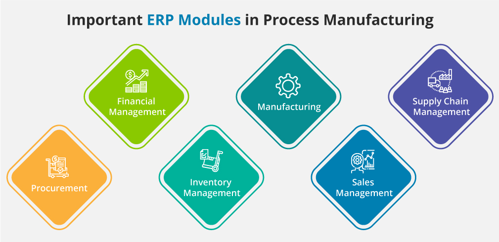 Important ERP modules that can be beneficial for your process manufacturing industry in terms of inventory automation, order processing, financial transactions, and more