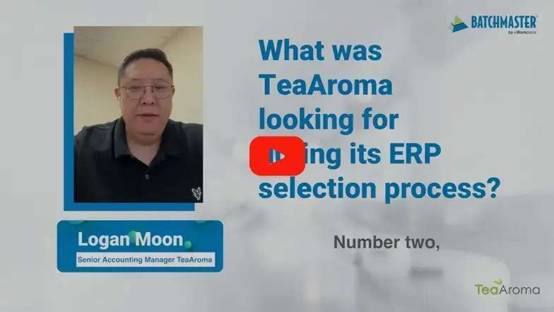 Tea Aroma homepage highlighting streamlined production with BatchMaster ERP
